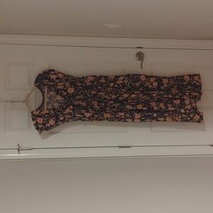 Dress - blue with pink/peach and brown flowers